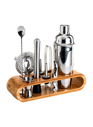 11-Piece Bar Tool Set with Stylish Bamboo Stand, Silver