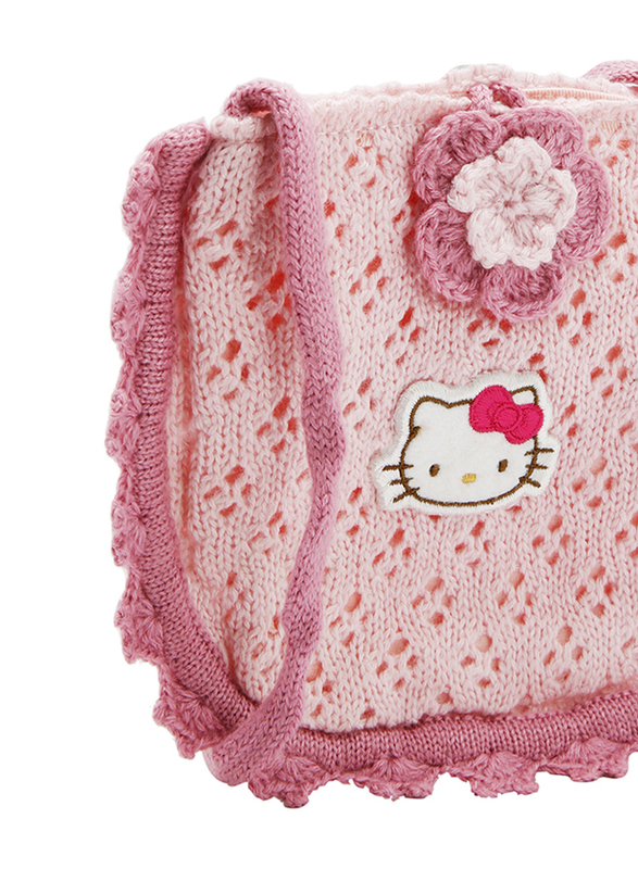 Hello Kitty Wool Flower Soft Woven Details Shoulder Bag for Girls, Pink, Model No. 859133