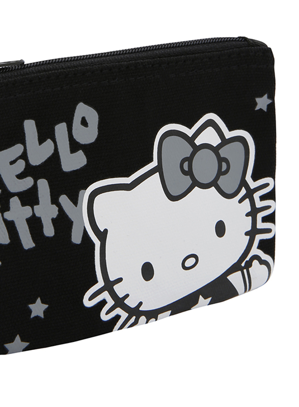 Hello Kitty Fabric Zip Closure Printed Coin Purse for Girls, Black, Model No. 93378