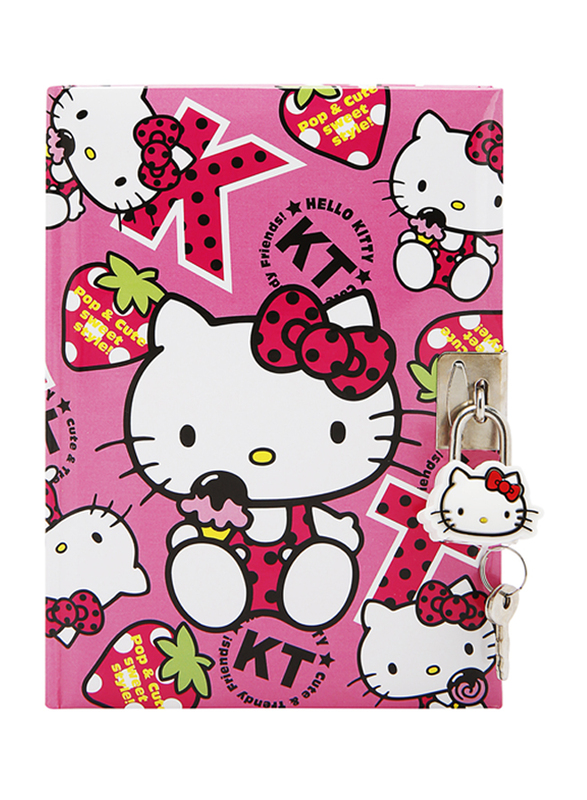 Hello Kitty Strawberry Printed Locking Diary, Pink, 120 Sheets, Model No. 314625