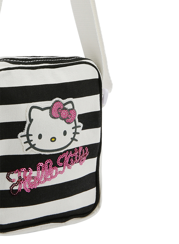 Hello Kitty Polyester Spangle Shoulder Travel Accessories Bag for Girls, White, Model No. 580643