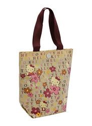 Hello Kitty Polyester Travel Flower Printed Floral Mini Tote Bag for Girls, Beige, Model No. 841161