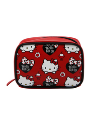 Hello Kitty Top Zip Closure Ribbon Travel Pouch for Girls, Red, Model No. 552232