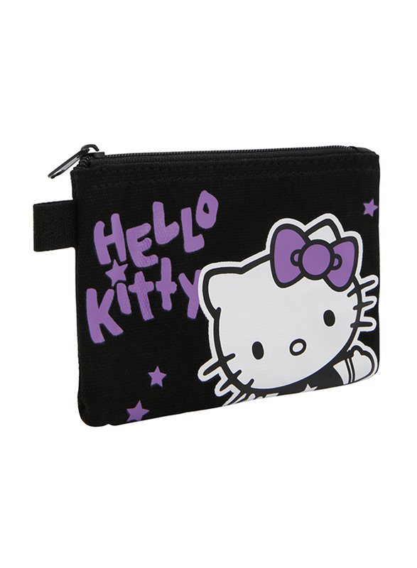 Hello Kitty Fabric Zip Closure Printed Coin Purse for Girls, Black, Model No. 93262