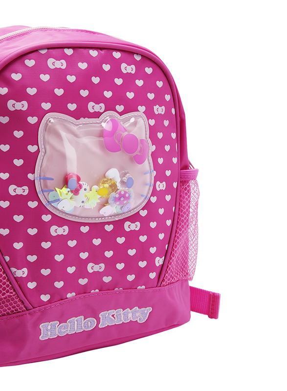 Hello Kitty Petite Heart Texture Backpack School Bag for Girls, Pink, Model No. 529818