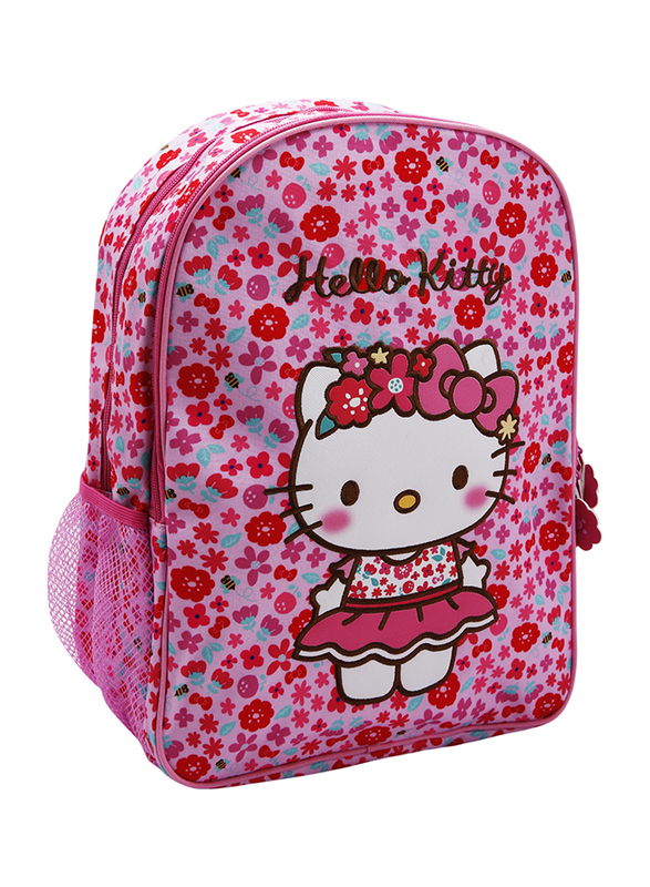 Hello Kitty Froral Printed Zip Closure Backpack School Bag for Girls, Pink, Model No. 12933