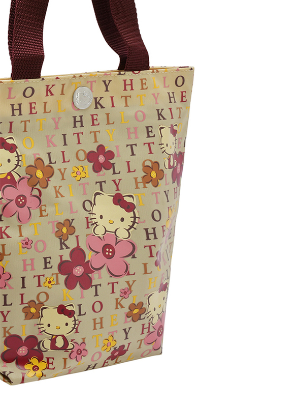 Hello Kitty Polyester Travel Flower Printed Floral Mini Tote Bag for Girls, Beige, Model No. 841161