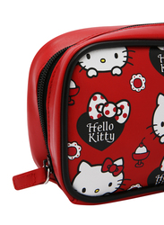 Hello Kitty Top Zip Closure Ribbon Travel Pouch for Girls, Red, Model No. 552232