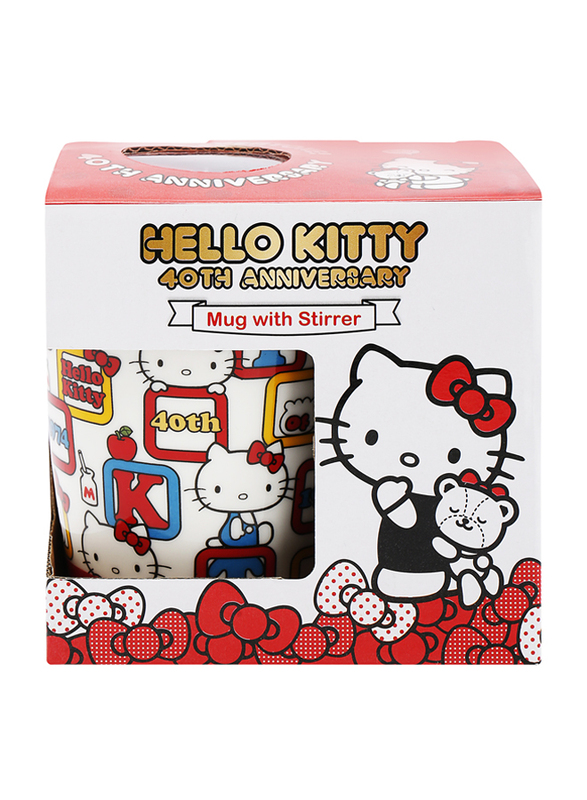 Hello Kitty 420ml 40th Anniversary Mug with Stirrer, White, Model No. 113883