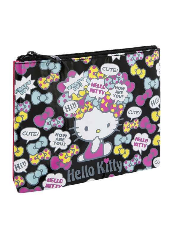 Hello Kitty Printed Zip Closure Flat Travel Pouch for Girls, Black, Model No. 368385