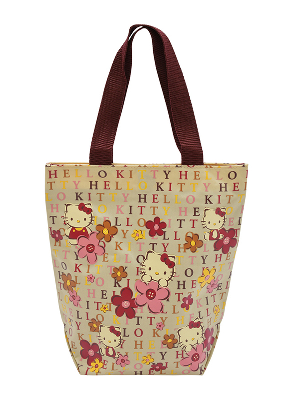 Hello Kitty Polyester Travel Flower Printed Floral Mini Tote Bag for Girls, Beige, Model No. 841161