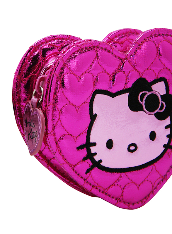 Hello Kitty PVC Heart Shape Zip Closure Coin Purse for Girls, Pink, Model No. 77488