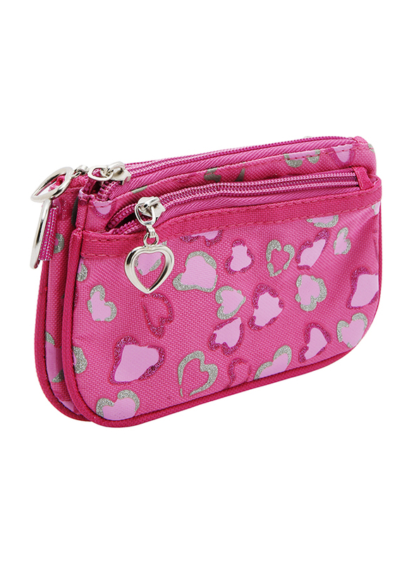 Hello Kitty PVC Heart Printed Tri-Pocket Zip Closure Coin Purse for Girls, Pink, Model No. 659169