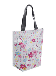 Hello Kitty Polyester Travel Flower Printed Floral Medium Tote Bag for Girls, White, Model No. 840513