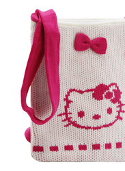 Hello Kitty Wool Ribbon Zip Closure Soft Woven Shoulder Bag for Girls, White, Model No. 96113
