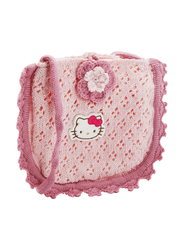 Hello Kitty Wool Flower Soft Woven Details Shoulder Bag for Girls, Pink, Model No. 859133