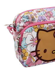 Hello Kitty Polyester Floral Printed Zip Closure Shoulder Travel Accessories Bag for Girls, Multicolour, Model No. 983756