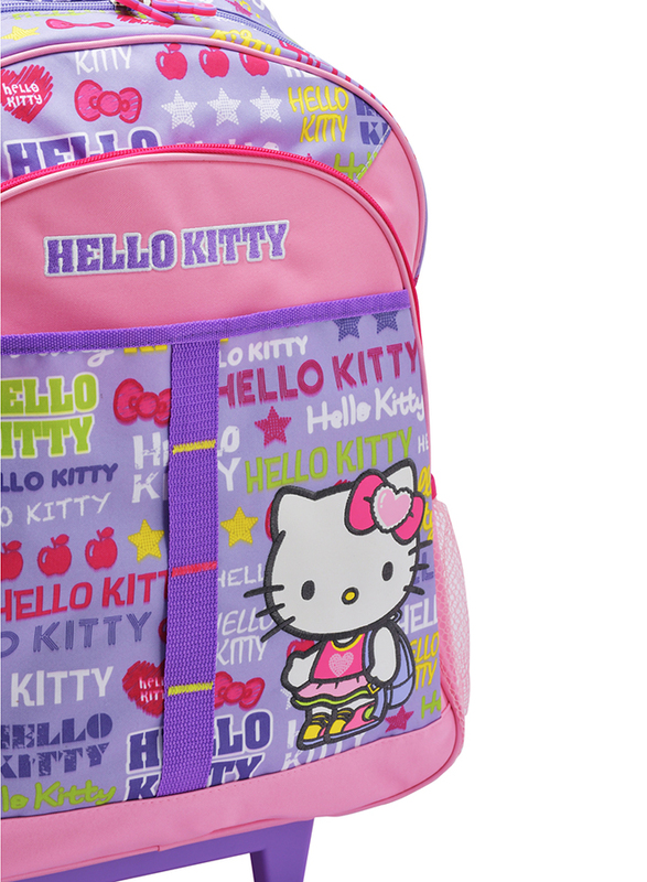Hello Kitty Printed Trolly Backpack School Bag for Girls, Multicolour, Model No. 10339