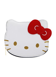 Hello Kitty Fabric Checks Pattern D-Cut Coin Purse for Girls, White, Model No. 372242