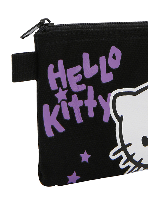 Hello Kitty Fabric Zip Closure Printed Coin Purse for Girls, Black, Model No. 93262