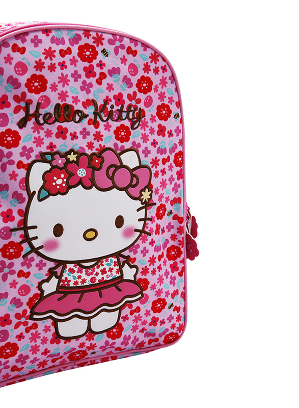 Hello Kitty Froral Printed Zip Closure Backpack School Bag for Girls, Pink, Model No. 12933