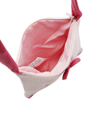 Hello Kitty Wool Ribbon Zip Closure Soft Woven Shoulder Bag for Girls, Pink, Model No. 95281