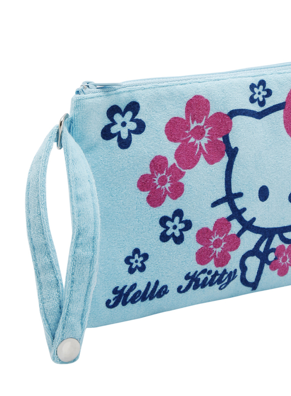 Hello Kitty Soft Woven Pile Flat Pouch for Girls, Cyan, Model No. 309028