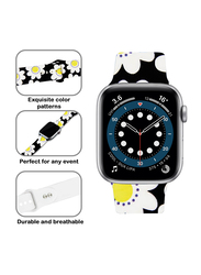 Kidwala Silicone Daisy Flower Pattern Watch Band for Apple Watch 38mm/40mm, Yellow/White/Black