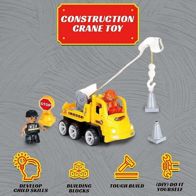 FITTO Building toys for boys building blocks construction crane with two construction workers and two cones STEM toys for 3 Year Old (18 pcs)