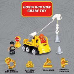 FITTO Building toys for boys building blocks construction crane with two construction workers and two cones STEM toys for 3 Year Old (18 pcs)