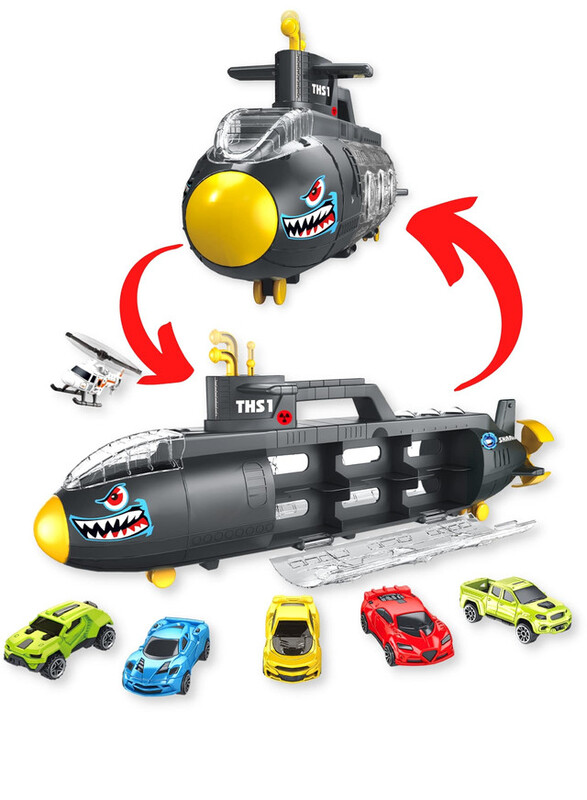 FITTO Shark Submarine Playset for Kids, Submarine Car Holder, Black and Yellow