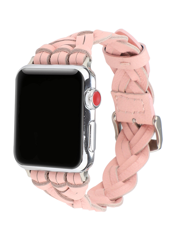Kidwala Leather Top Grain Braided Watch Band for Apple Watch 42mm/44mm, Pink