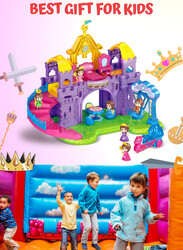 FITTO Princess Castle Dollhouse, 2 Storey Castle House with 4 Small Rooms, 2 Dolls, Furniture, and 1 Horse Carriage