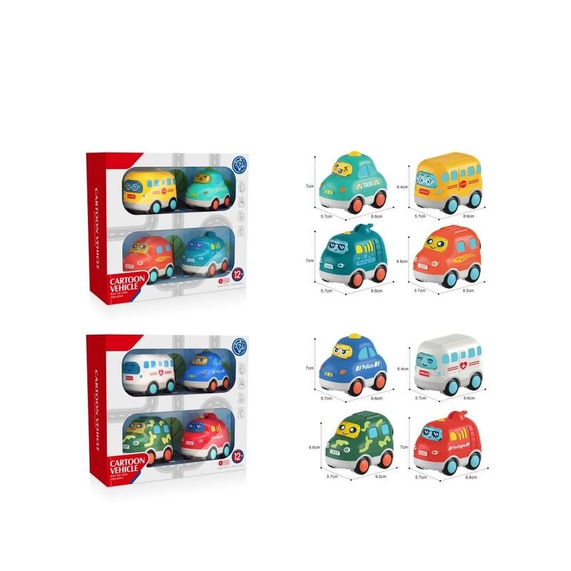 FITTO Pull- Back Cars - Set of 4, Durable Toy in Vibrant Colors