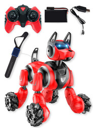 FITTO RC Gesture Robot Pet Dog Multifunctional for Kids, Gesture Controlled 360° Rotation With Side Move Mode, Red