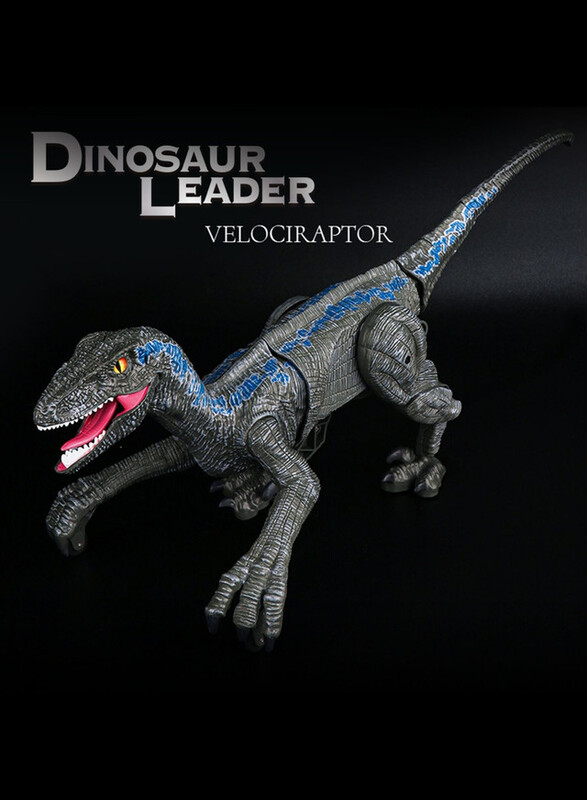 FITTO Remote Control Velociraptor Dinosaur Toy with Realistic Remote Control, Lights, and Sounds, Grey