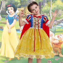 FITTO Princess Snow White Costume with Accessories Set - Tiara, Wand, Necklace, and Earrings for Kids Dress-Up Play