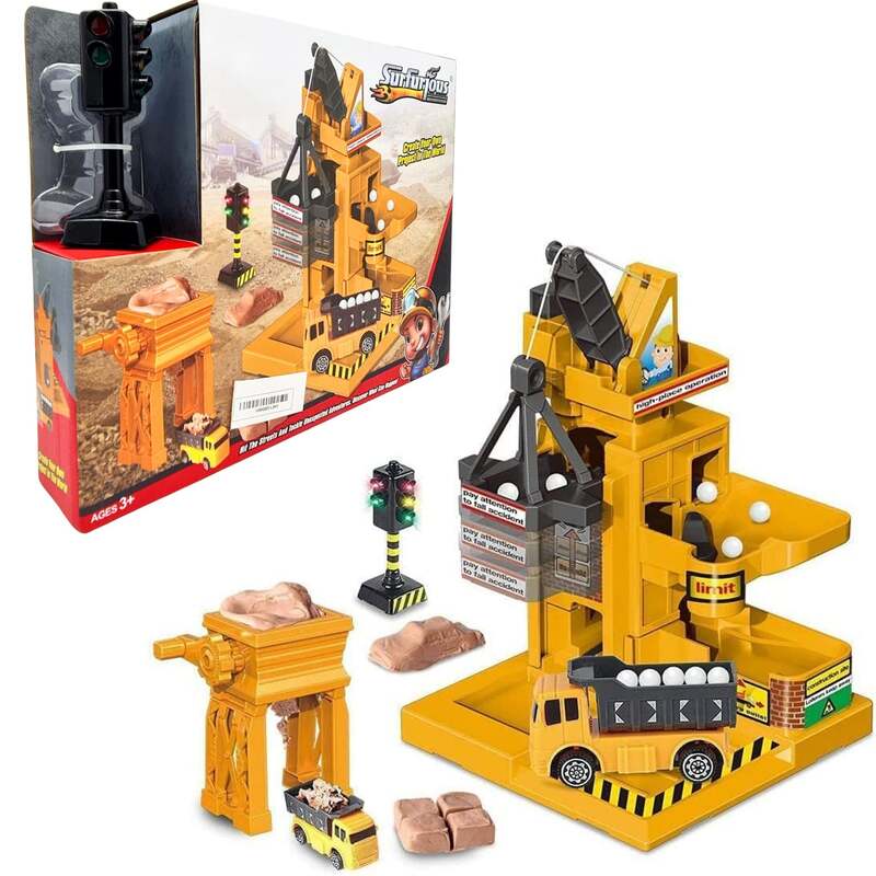 FITTO Construction yellow crane with Play-Doh & construction truck toy for boys special black traffic sign figure toy