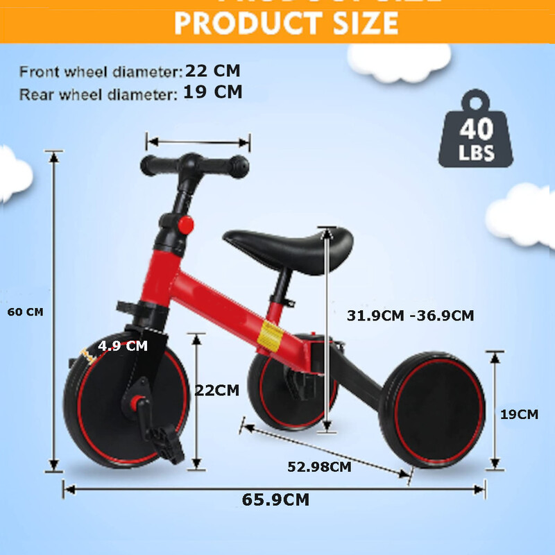 FITTO Adjustable Tricycles for Toddlers with Push Handle and Comfortable Seat