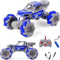 FITTO DIY Stunt RC Truck, 4WD 2.4GHz Remote Control Truck, DIY toy with off road tires 360 degree turns with LED Lights RC drift trucks for Boys Birthday (BLUE)