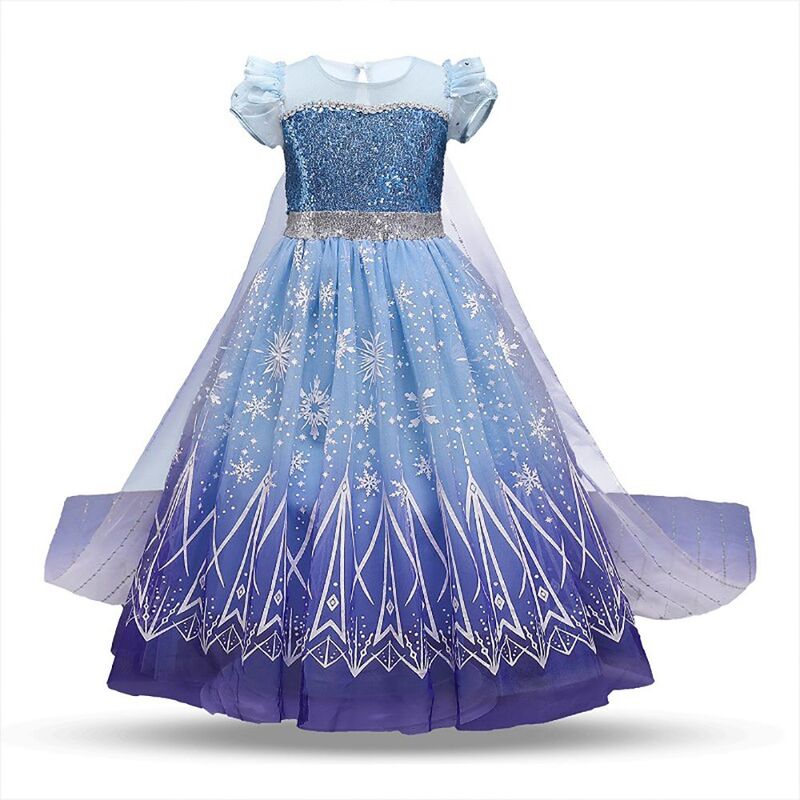 FITTO Frozen Inspired Girls Princess Dress with Glittering Snowflake Pattern and Tulle Skirt