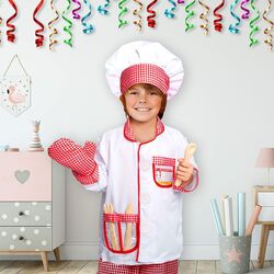 FITTO Chef Costume Dress-Up Set with Hat, Apron, Oven Mitt, and Accessories