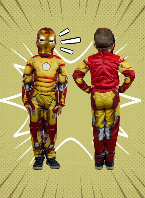 FITTO kids costume set for kids, Ironman Costume for kids with pants, Mask, and accessories, Large