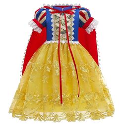 FITTO Princess Snow White Costume with Accessories Set - Tiara, Wand, Necklace, and Earrings for Kids Dress-Up Play