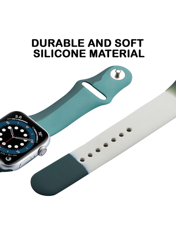 Kidwala Silicone Beautiful Contrast Colored Sports Watch Band for Apple Watch 42mm/44mm, Green/Blue/White