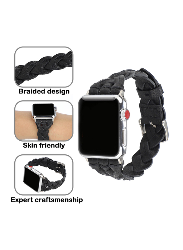 Kidwala Leather Top Grain Braided Watch Band for Apple Watch 38mm/40mm, Black