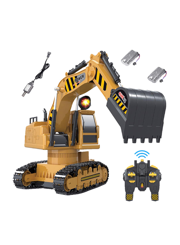 Kidwala Excavator Battery Operated Heavy Machine Remote Control Tractor, Yellow, Ages 3+