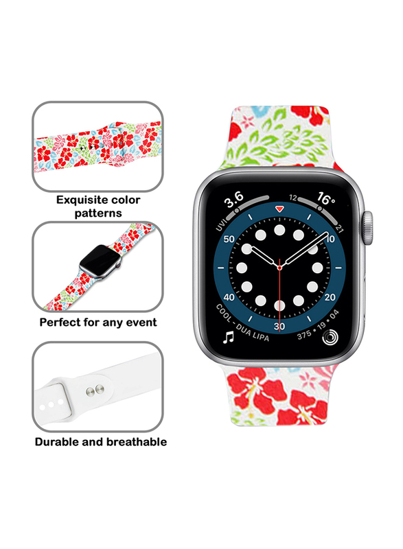 Kidwala Silicone Flower Pattern Watch Band for Apple Watch 42mm/44mm, Red/White