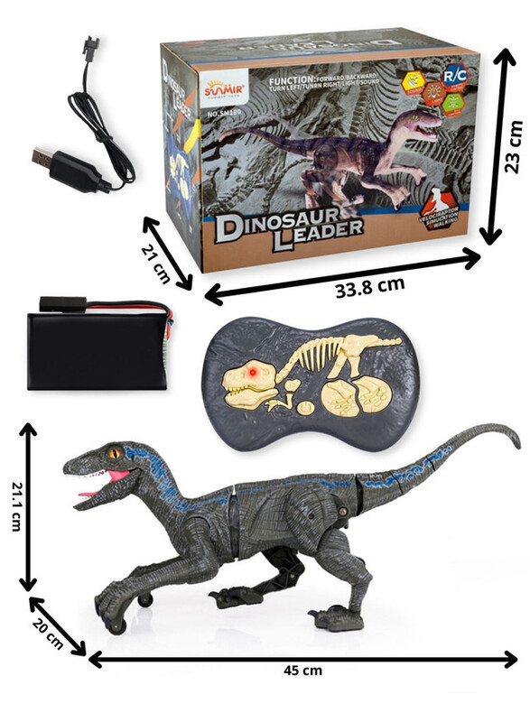 FITTO Remote Control Velociraptor Dinosaur Toy with Realistic Remote Control, Lights, and Sounds, Grey