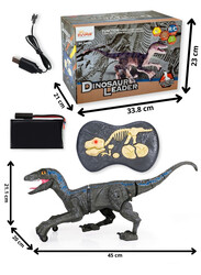 FITTO Remote Control Velociraptor Dinosaur Toy with Realistic Remote Control, Lights, and Sounds, Grey